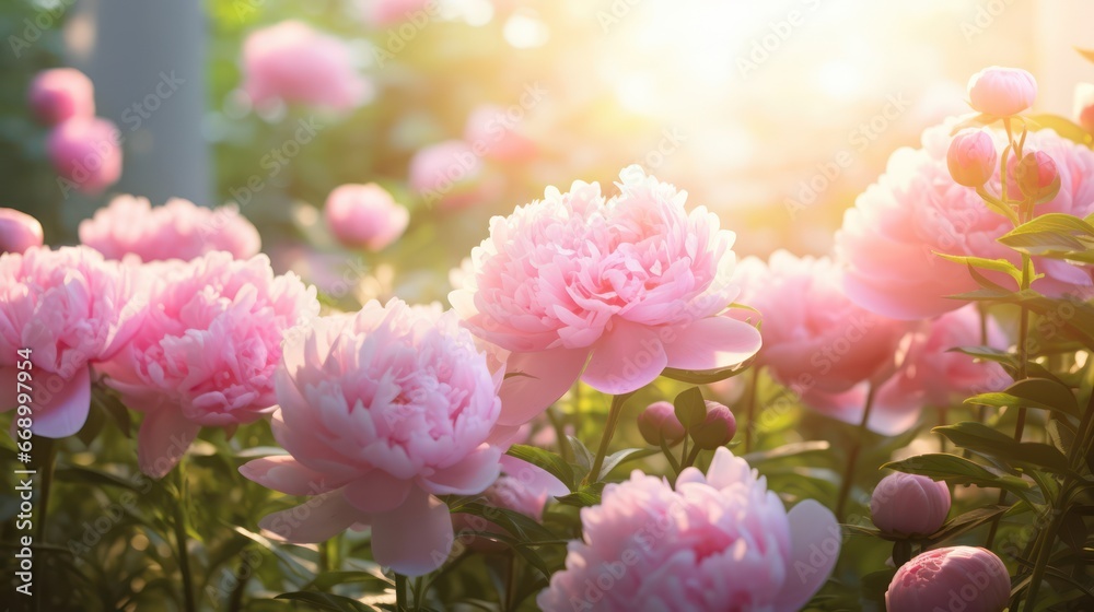 Beautiful Peonies Glowing in a Summer Garden AI Generated