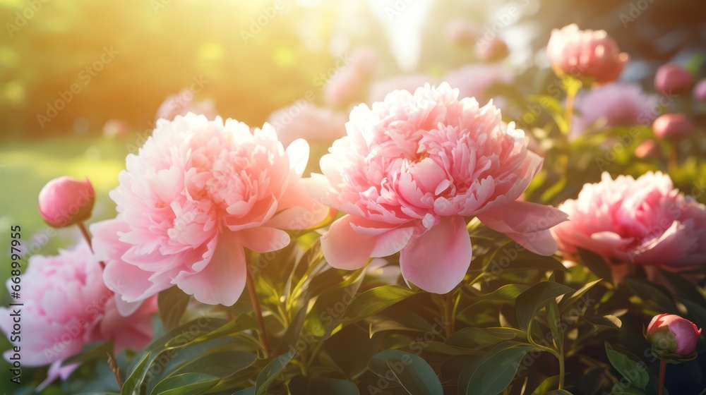 Beautiful Peonies Glowing in a Summer Garden AI Generated