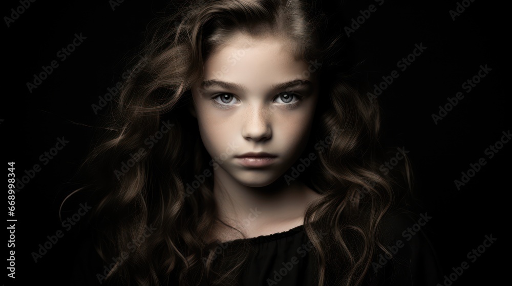 Minimalistic Black and White Portrait of a Young Girl Model AI Generated