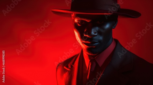 Eccentric Man Illuminated by Red Light AI Generated