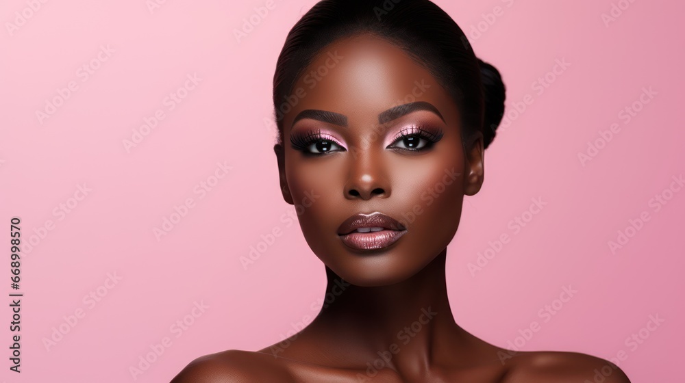 Minimalistic Portrait of a Black Woman on a Pink Background AI Generated Minimalistic Portrait of a Black Woman on a Pink Background AI Generated