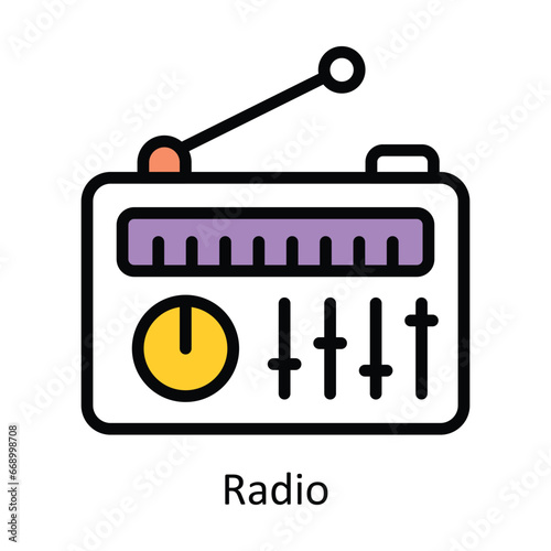 Radio vector Filled outline Design illustration. Symbol on White background EPS 10 File 