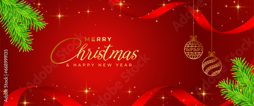 merry christmas festive bauble wallpaper with fir and ribbon decor