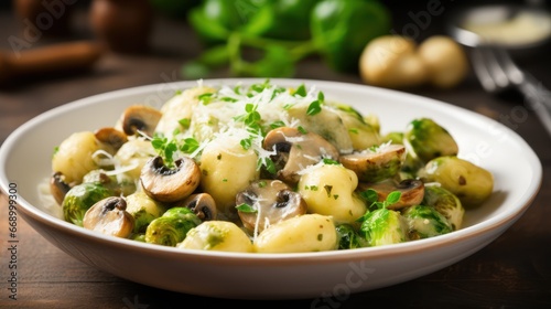 Delicious Brussels Sprouts Gnocchi with Mushrooms AI Generated