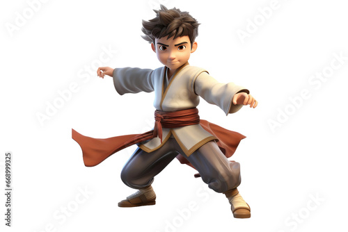 Skillful 3D Kung Fu Fighter Icon Isolated on Transparent Background