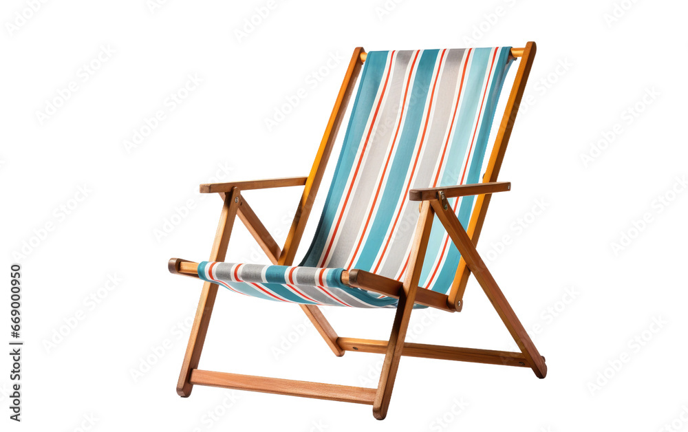 Beautiful Wooden Deck Chair with Colorful Ribbons Isolated on Transparent Background PNG.