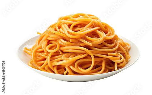 Tasty Spaghetti on Plate Isolated on Transparent Background PNG.