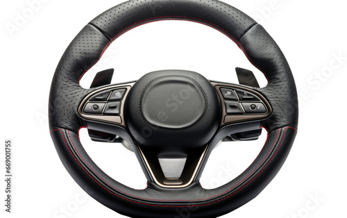 Modern Black Steering Wheel Isolated on Transparent Background PNG.