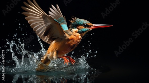 A kingfisher diving into clear waters, a split-second action captured in pristine detail.