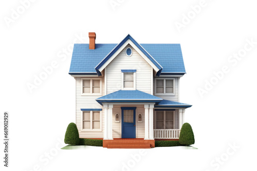 Stylish 3D Icon of American Home Design Isolated on Transparent Background