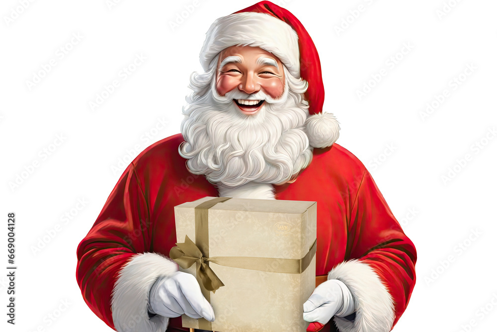 Naklejka premium Illustration painting of santa claus on winter Christmas eve