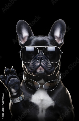 Dog cool french sunglasses cute bulldog puppy glasses red animal funny pet © VICHIZH