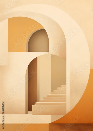 Geometric illustration stairs abstract arch architecture design building empty light