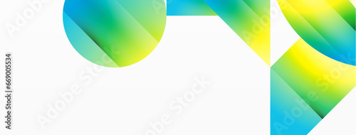 Serene gradient template. Circles and triangles mingle in minimalist perfection. Gentle fusion of forms and hues creates balanced yet captivating backdrop, embodying modern sophistication