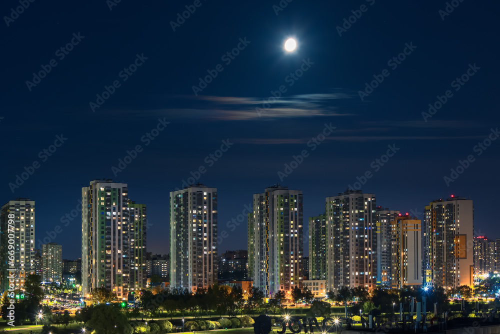 Saint Petersburg. Frunze district. New buildings of the residential complex Sofia. Night city