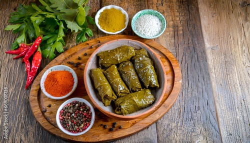 Turkish Traditional Food Dolma - Stuffed Grape Leaves with Rice