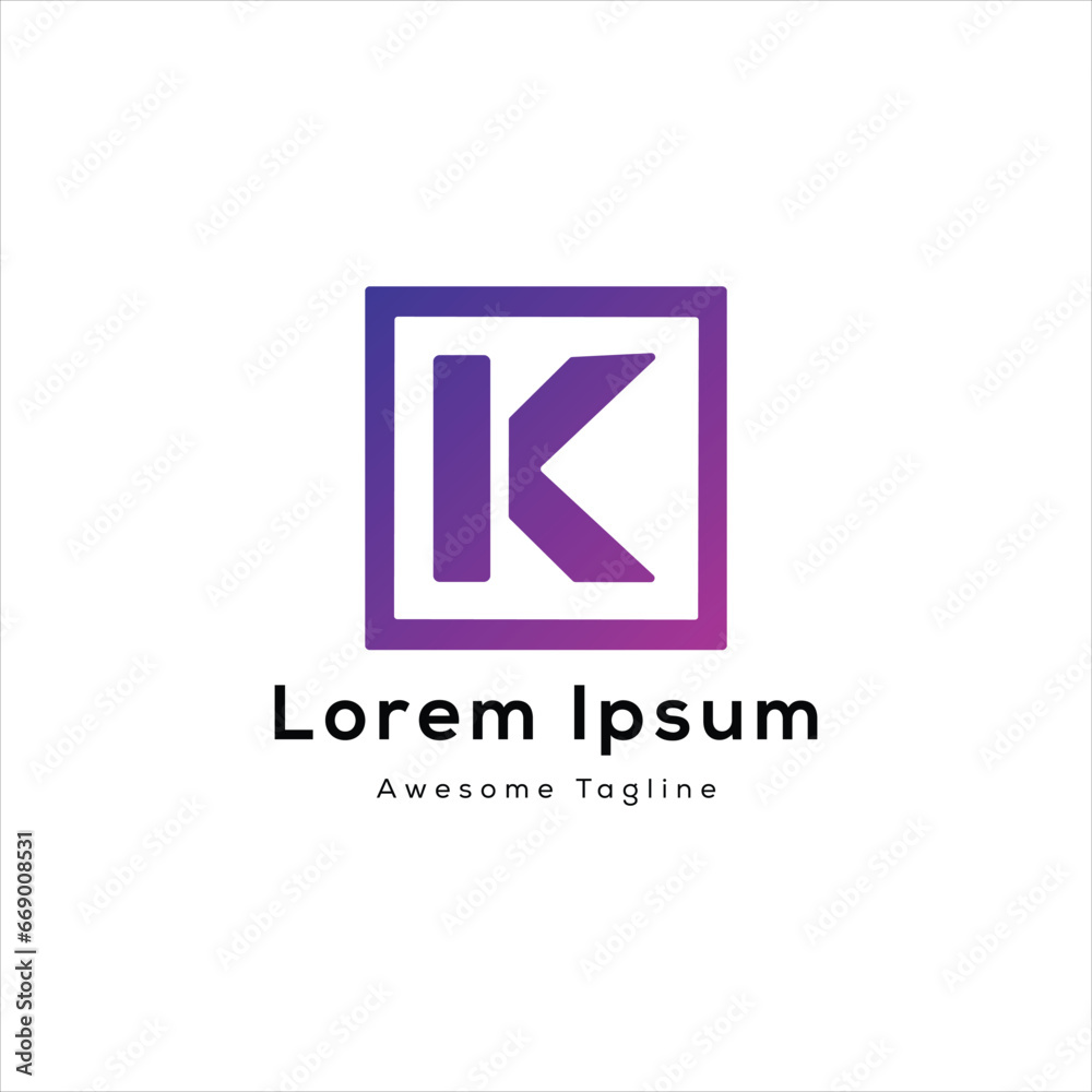 K letter square box creative logo design