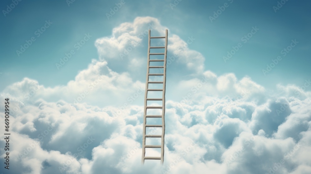 Ladder surrounded by clouds and sky, representing limitless career possibilities. AI generated