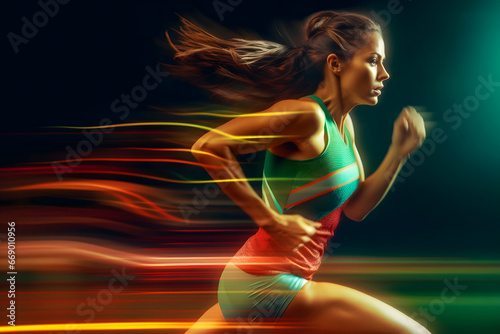 female athlete in motion, woman doing exercise, running  photo