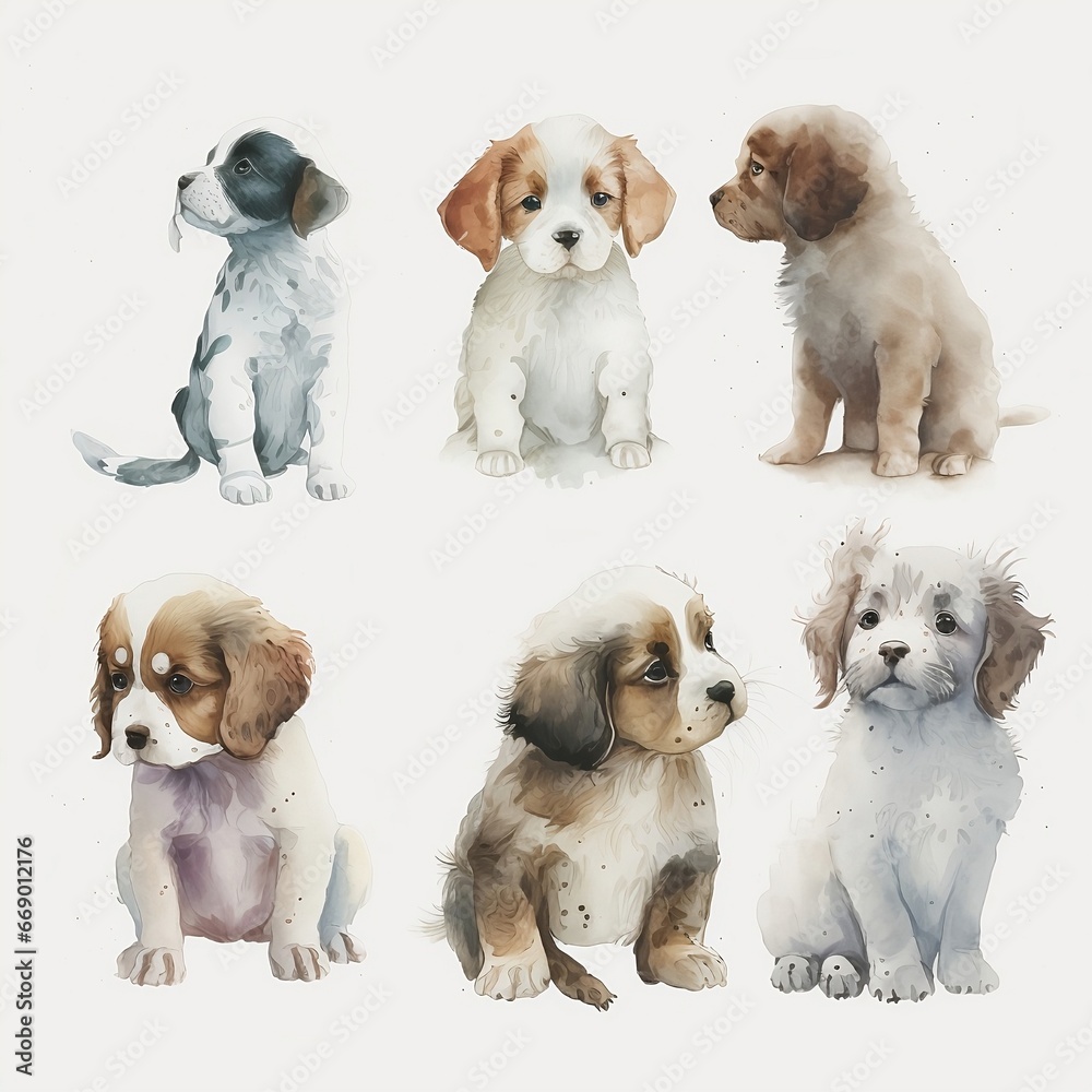 Adorable Illustration of Cute Puppies