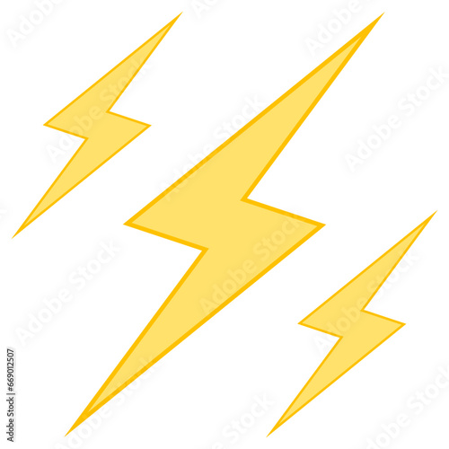 Icon triple lightning thunderstorm, high voltage sign, caution dangerous life