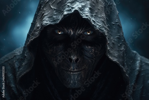 Enigmatic Grim Reaper in hooded robe photo