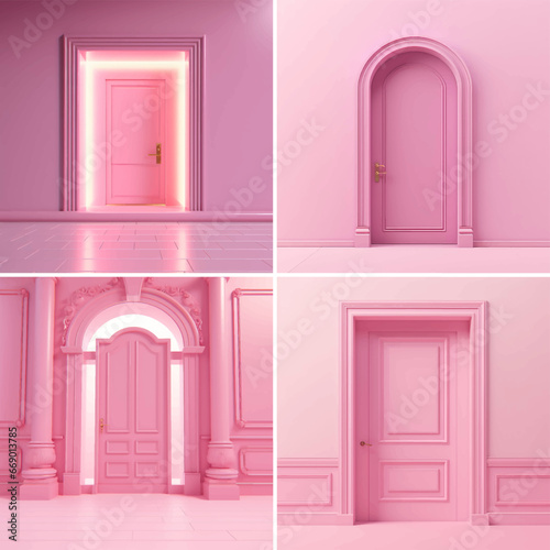 pink door with wall hope opportunity imagination render 3d indoor open idea success apartment conceptual enter floor background