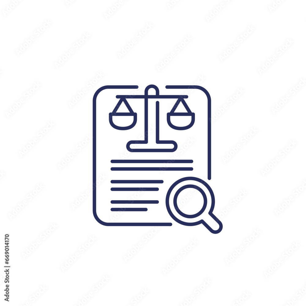 legal document search icon, line vector legal document search icon, line vector