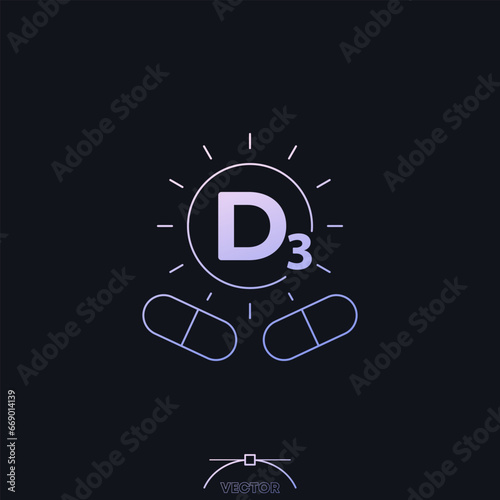 D3 vitamin pills icon with a gradient