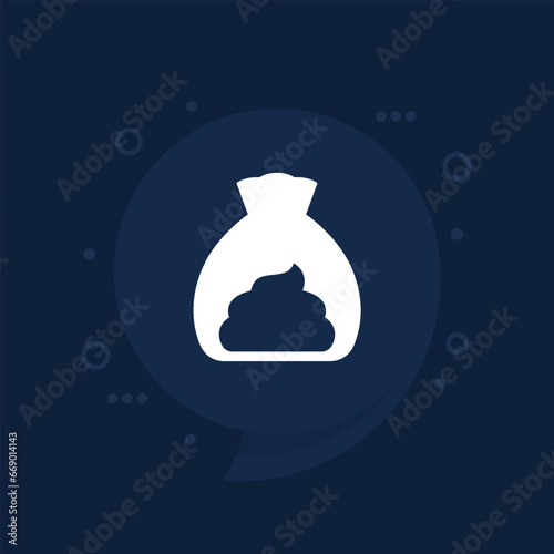 dog poop in a bag icon, vector
