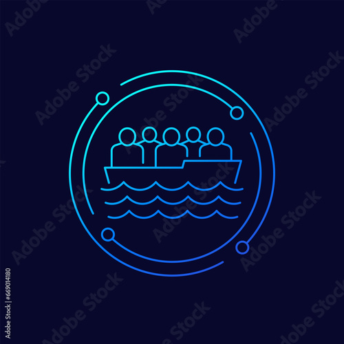 migrant boat icon, linear design