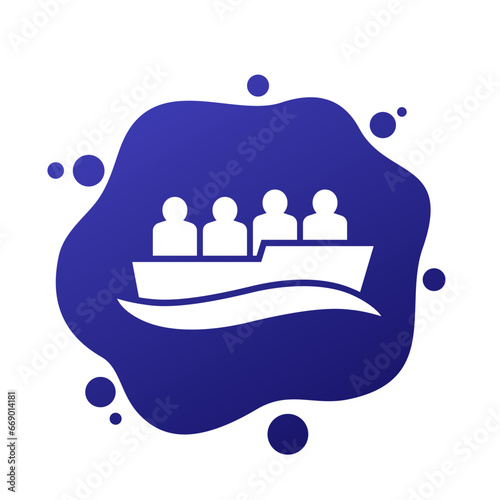 migrant boat icon, refugees vector