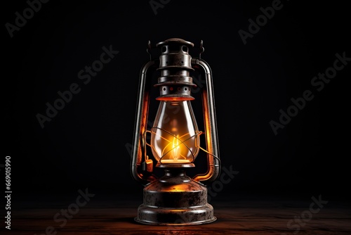 Gas lantern with burning light, isolated on dark background