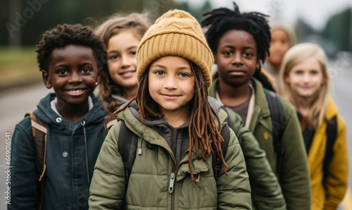 Group of Children Awaiting the Start of a Field Trip