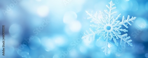Blue winter christmas white snowflakes close up  background  christmas and winter concept  Banner or card. copy space for text