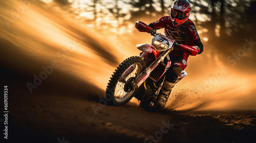 Motocross isolated motorcycle biker on blurred motion dirty background