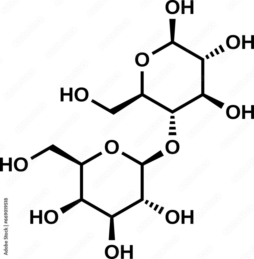 Beta-lactose structural formula, vector illustration Beta-lactose structural formula, vector illustration