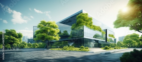 Environmentally conscious office building in urban areas Incorporating trees to combat heat and CO2 emissions photo