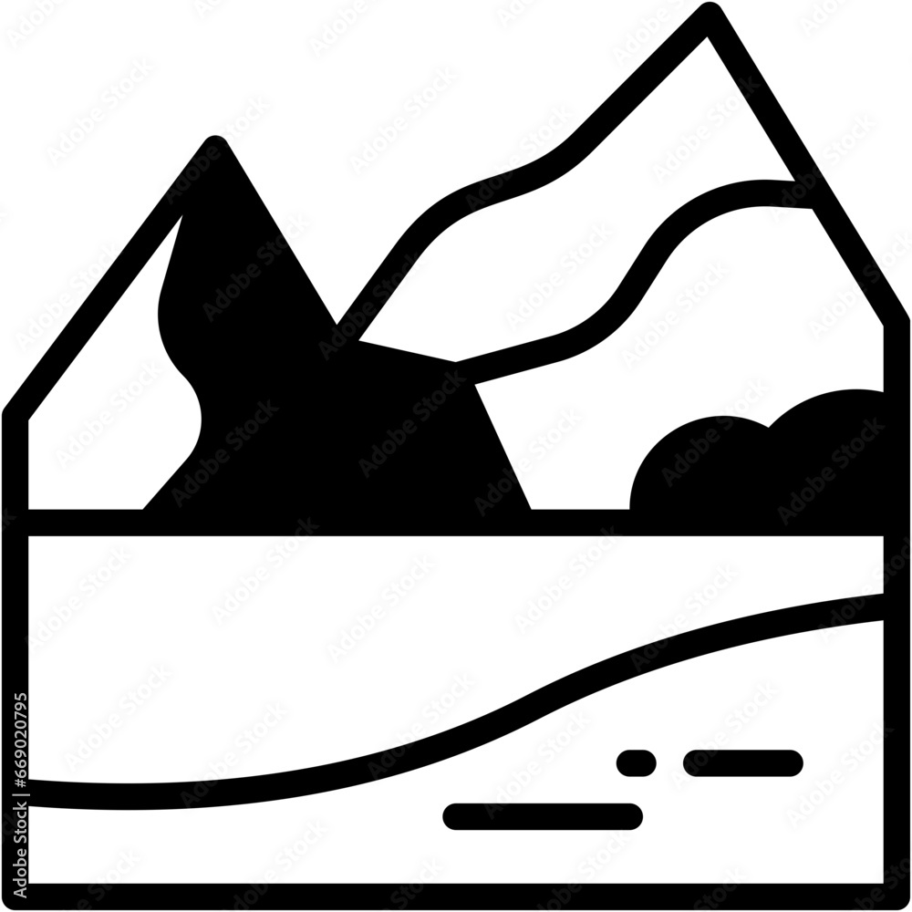 Fototapeta premium Vector Icon Lake, Waterfall, River, Landscape, Nature, Water