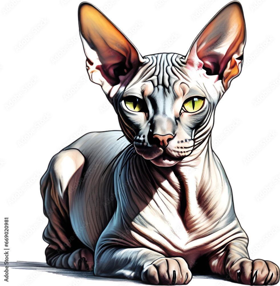 A sketch of a Sphynx cat. 