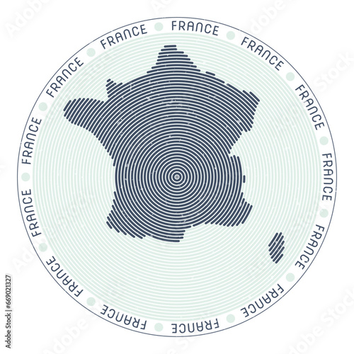 France shape radial arcs. Country round icon. France logo design poster. Awesome vector illustration.