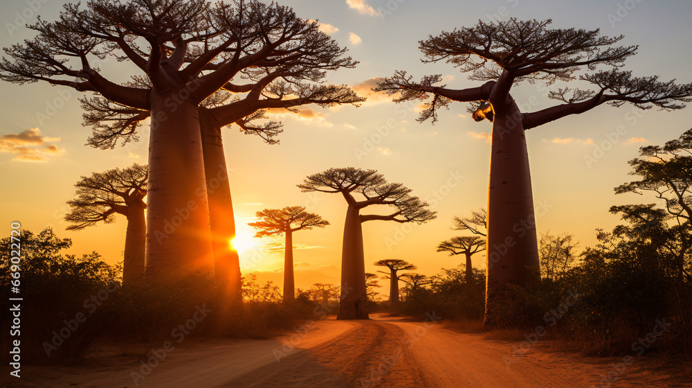 Sunset target: Madagascar's Baobab, Generative Ai	