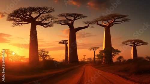 Sunset target: Madagascar's Baobab, Generative Ai