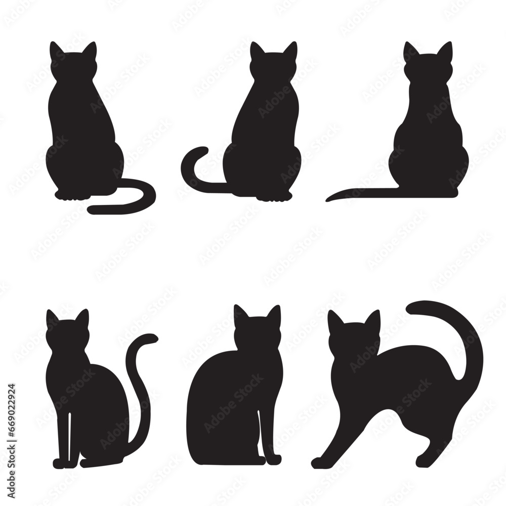 Obraz premium Cats different poses vector icon. Cat silhouettes symbol. Linear style sign for mobile concept and web design. House animals symbol logo illustration. vector graphics - Vector.