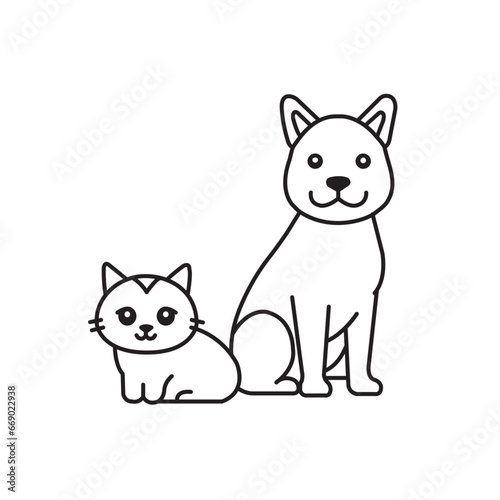 Dog and cat line icon. Pet friendly illustration. Pet, family, wool, breed, paws, tail, barking, purring, guard, watchdog, guide, courtship, care, training. Vector EPS 10