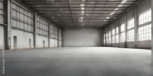 Empty room blurred in warehouse background.
