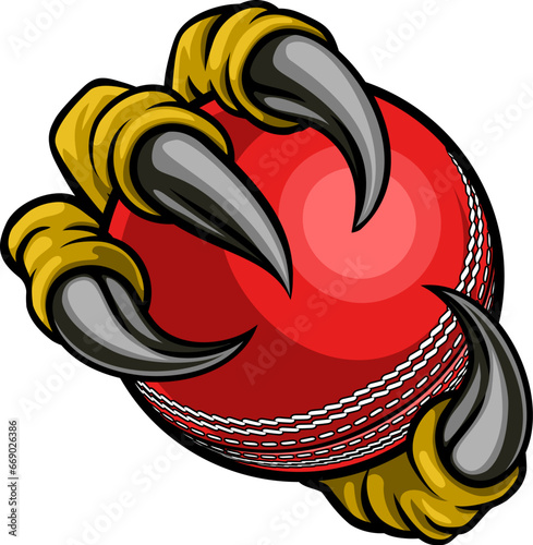 A cricket claw sports illustration of an eagle or animal monster hand holding ball