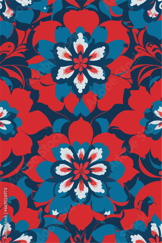 Blue and Red Floral Magic  2D Flat Vector Patterns