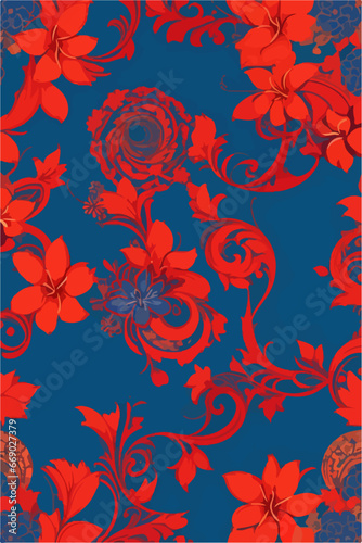 Frangipani Symphony  2D Flat Vector Seamless Patterns in Blue and Red