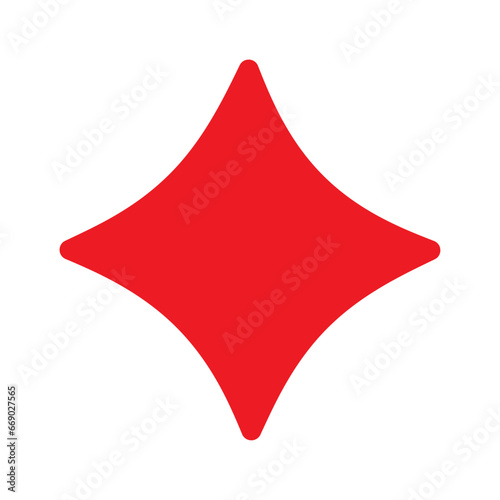 Red diamond shape icon isolated on transparent and white background. Close-up element for design decoration. Vector flat illustration geometric figure memphis. photo